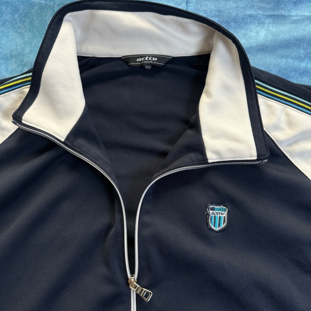 Activ FnC Kolon Track Jacket Full Zip Navy White Y2K Korea Large - Picture 2 of 8